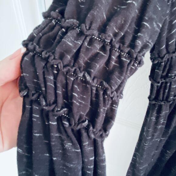 Max edition Dress Medium Black Print Babydoll V Neck High Waisted Witchy Smocked - Picture 4 of 5